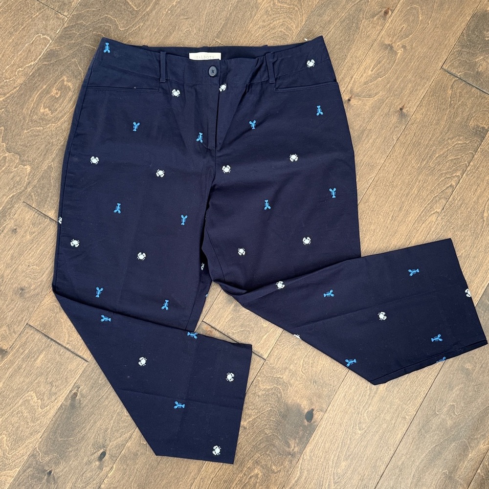 🦀Talbots Women’s Navy Blue Crop Slacks with Nautical Embroidery *Never Worn*
